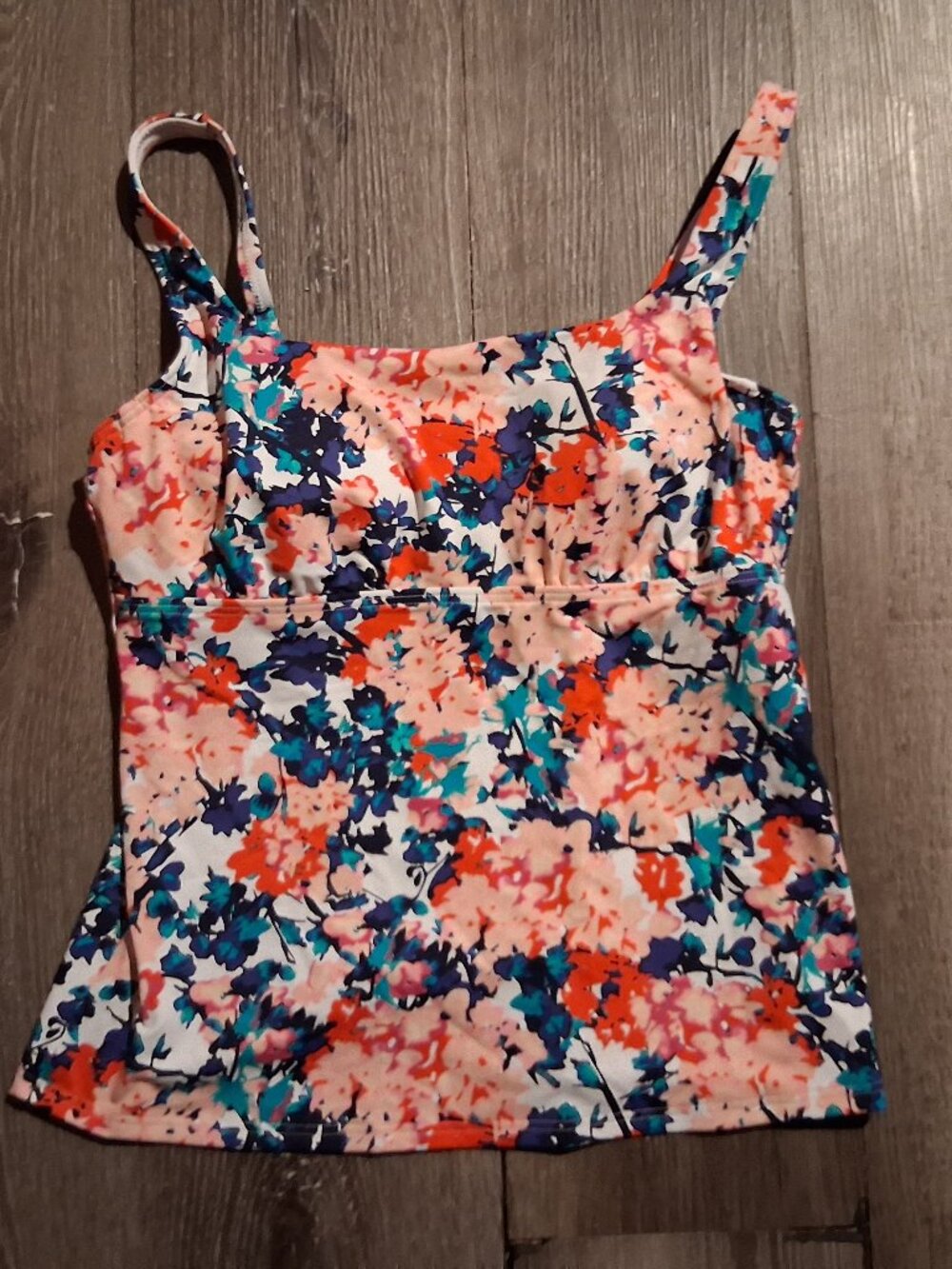 Lands' End Square Neck Tankini Top 10  Floral Feminine Multi Sz 10P Under Wire